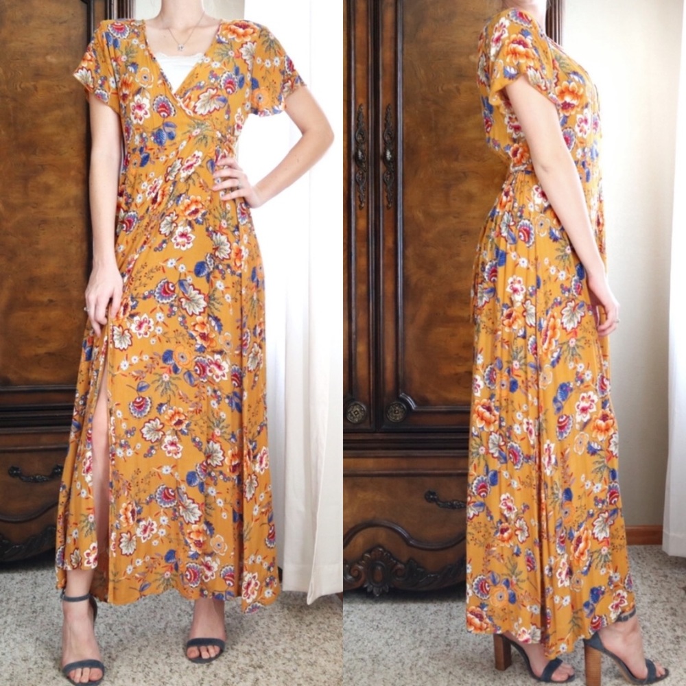 Patrons of Peace yellow floral maxi wrap dress